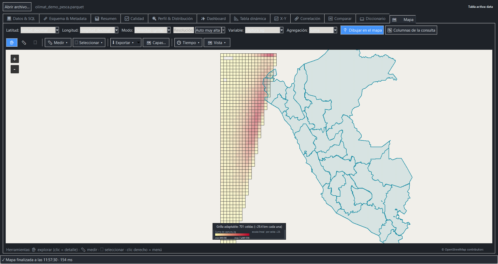 Mapa con grilla ponderada y capa geográfica